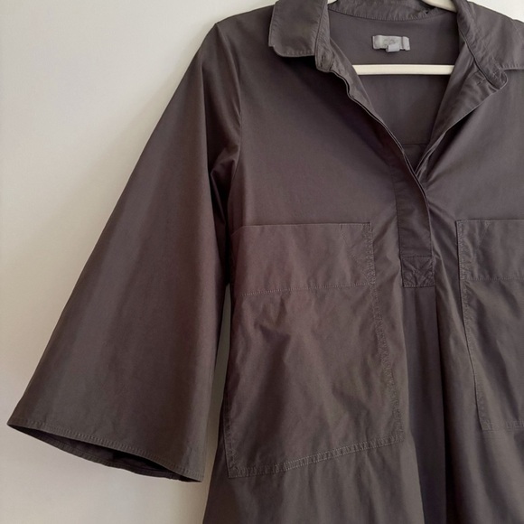 COS Oversized Poplin Puff Sleeve Minimalist Button Shirt Dress Dark Gray Size 8 - Picture 4 of 7